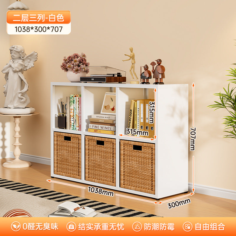 Modular grid storage cabinet - freestanding or wall-mounted, steel bookcase for home, kids' picture books, minimalist storage