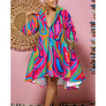 Fashion cross-border independent station  new arrival shirt collar loosefashionprintingdress for women