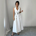 double-breasted elegant polo collar sleeveless dress - slim fit, figure-flattering a-line dress