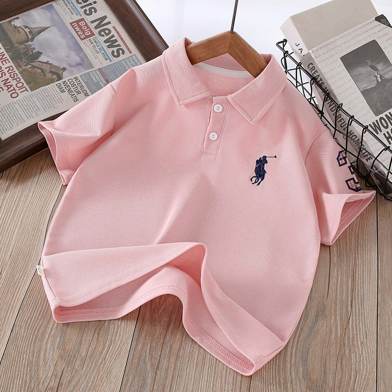 Boys' summer new arrival: polo shirt with turn-down collar, solid color casual top, trendy yh style