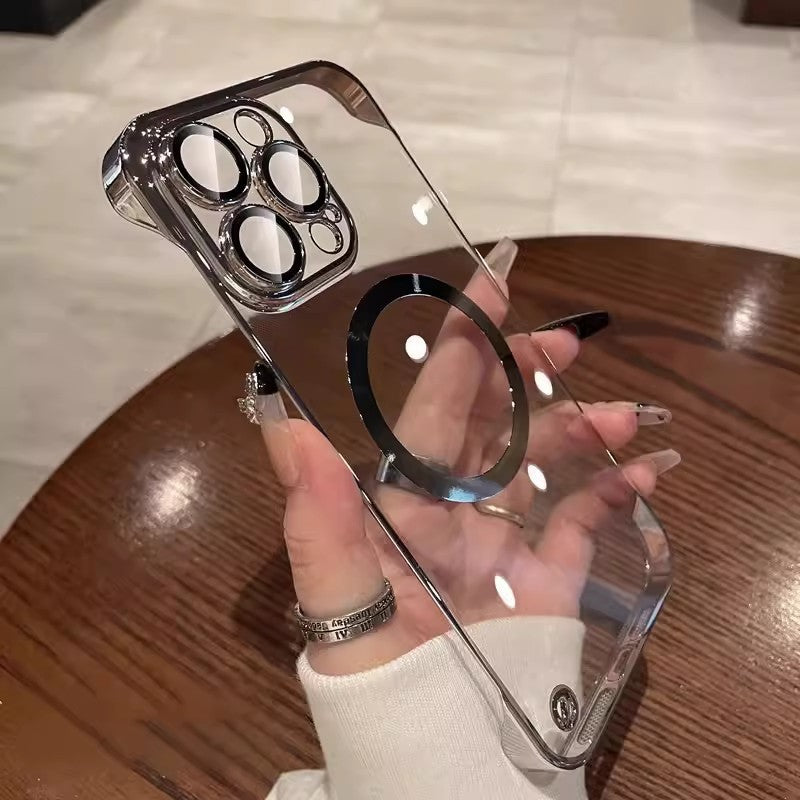 Suitable for iphone 17 mobile phone case electroplated frameless magsafe magnetic glass lens film apple 14 texture