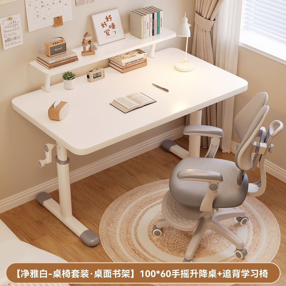 Hand-crank adjustable height desk - office, study, and adjustable height kids' desk and chair set - study room desk, computer desk