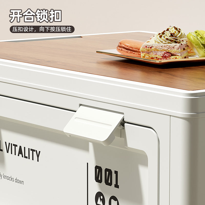Collapsible storage box for outdoor camping, car trunk, and multi-purpose use - wooden lid organizer