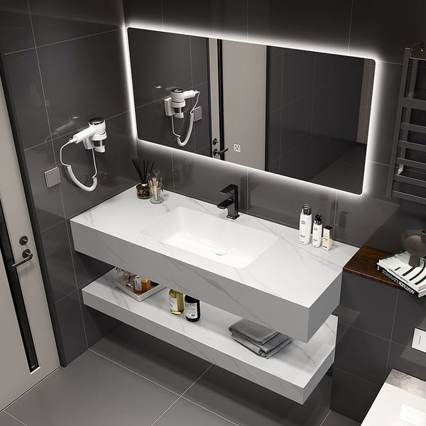 Toilet Double-layer rock slab ceramic seamless integrated basin Bathroom cabinet combination Hotel wind washstand Washbasin set
