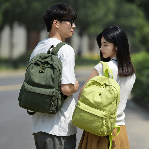 Japanese backpack soft sister campus student bag girl schoolbag college wind travel bag solid color corduroy backpack