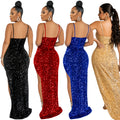 X5843   fashion fashion sling beads mesh see-through irregular slit dress for women
