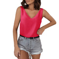 Ready-to-ship european and american style solid color satin tank top, v-neck casual camisole, sleeveless blouse, summer basic wholesale