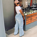 European and american style denim workwear pants  cross-border new arrival women's american street style large flap pocket pants high waiststraight-leg pants