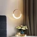 Luxury gold crystal crescent moon ring bedside pendant light - modern minimalist c-ring for bedroom, bar, entryway, and boutique hotel ambiance