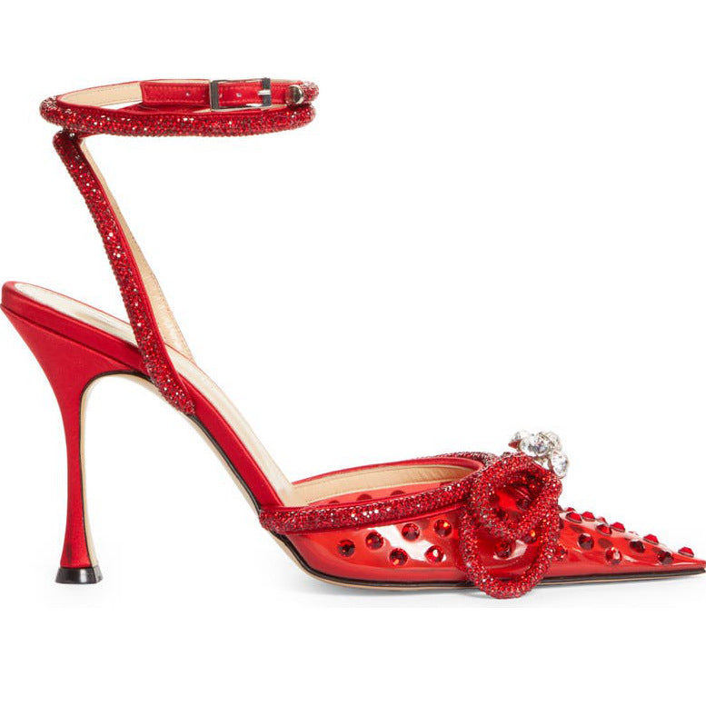 personalized high-heeled sandals bows rhinestone women's shoes stiletto pointed high heels fashion women's cross-border exclusive supply