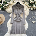 Inner wear sweater skirt with coat autumretro lapel waist slimming lookelegantlong sleevesknittingdress