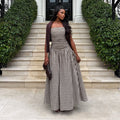 European and american cross-border women's clothing:  summer new arrival - elegant retro plaid bandeau high-waisted vacation-style maxi dress