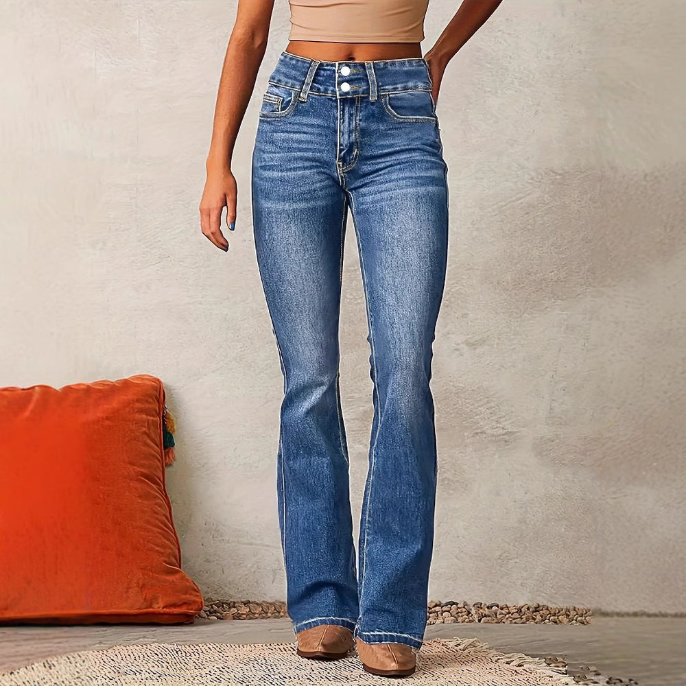 Amazon fashion cross-border retro stretch jeans women's  spring new style washed streetwear slightly flared pants