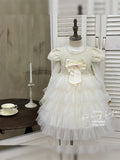 Girls' dress  autumn new style elegant formal dress bowknot mesh skirt flower girl princess dress birthday outfit