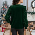 new arrival: independent e-commerce fashion women's gold velvet crew neck sequin patchwork long sleeve t-shirt top (us & european style)