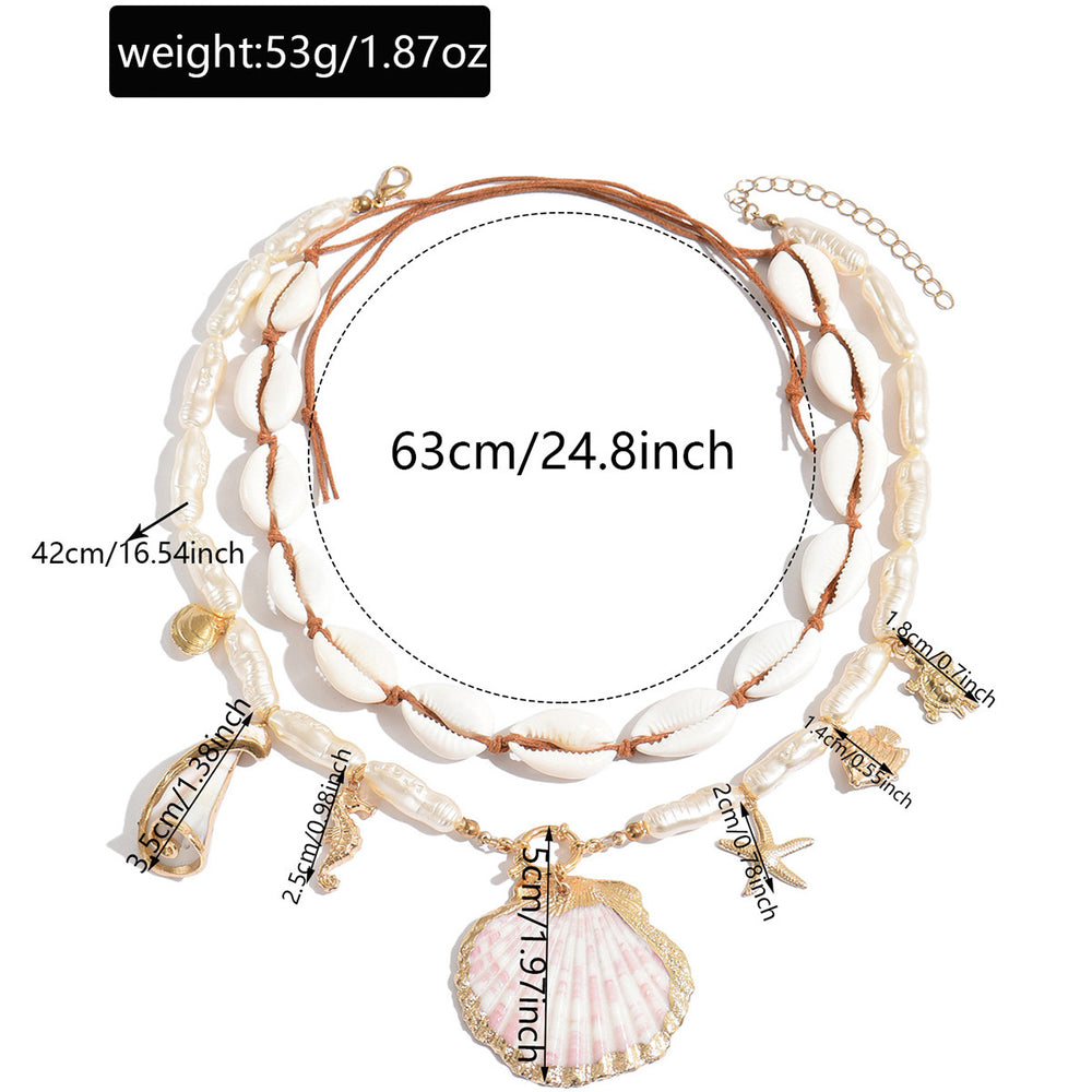 Bohemian shell necklace wholesale cross-border niche irregular holiday style stacked starfish imitation pearl clavicle chain