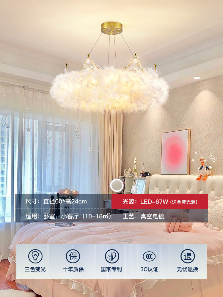 [Strict selection] Bedroom chandelier master bedroom feather lamp cream wind Internet celebrity crown lamp girl room cloakroom lamp