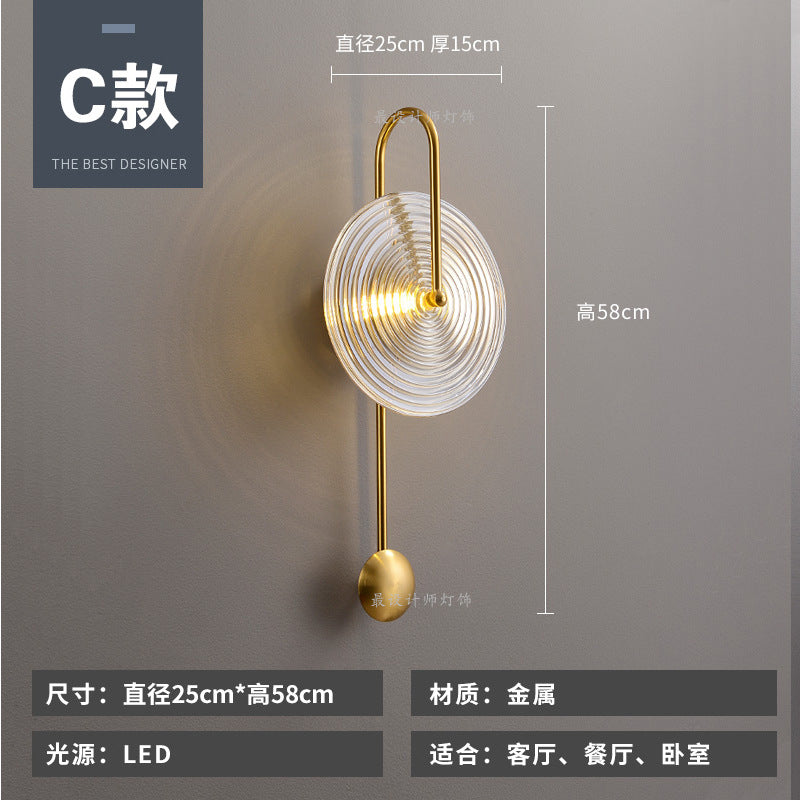 Modern minimalist wall sconce, long style, solid brass, for living room backdrop, hallway, aisle, glass ripple bedside, project wall lighting