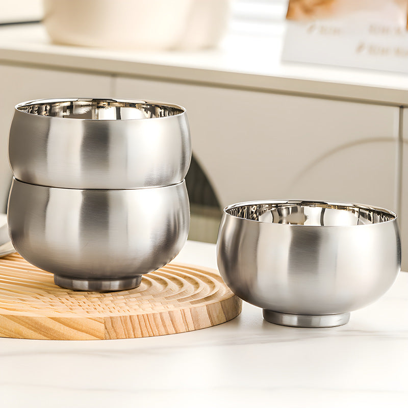 316 stainless steel bowl, thickened double-layer, household bowl, student & kids' rice bowl, school canteen tableware, soup bowl - wholesale