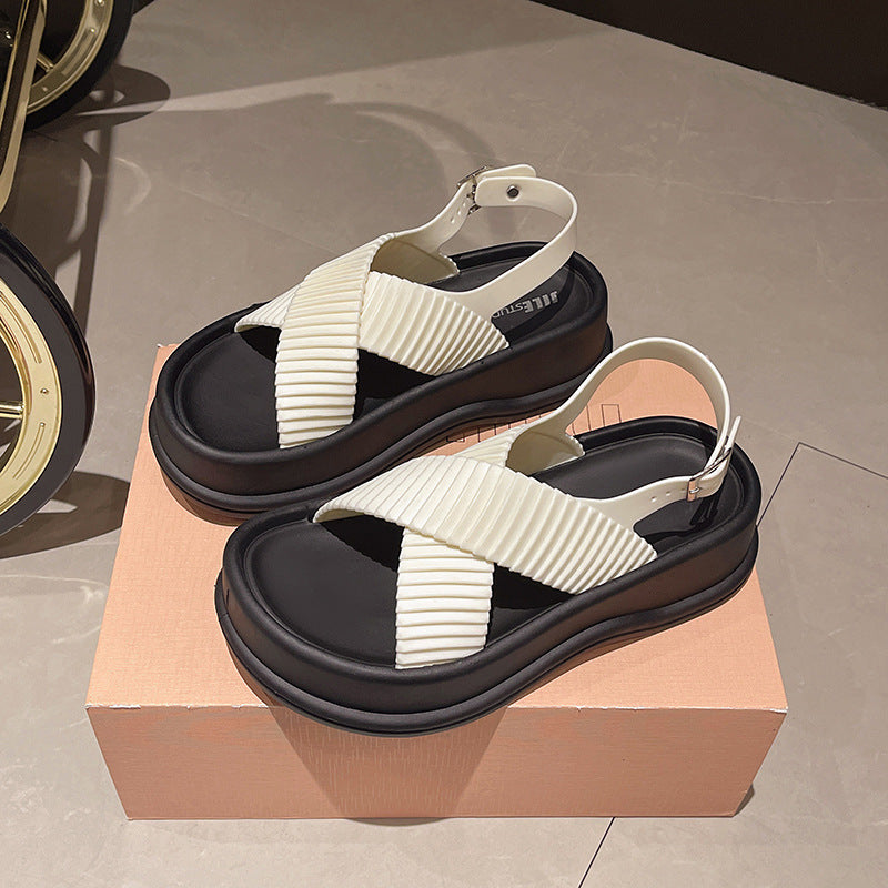 Thick sole sandals for women 2024 summer new arrival fairy style sandals slipperoutwearcasual roman beach sandals