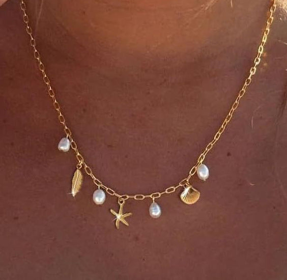 Amazon cross-border hot-selling fashionable versatile ocean-themed necklace - multi-element pearl shell light luxury women's necklace