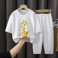 Summer kids' pure cotton loungewear set - boys' and girls' lightweight pajamas, breathable three-quarter sleeve baby air conditioning suit