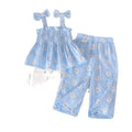Girls' summer casual outfit: ruched waist cami top & daisy print pants - fresh & stylish summer wear for kids