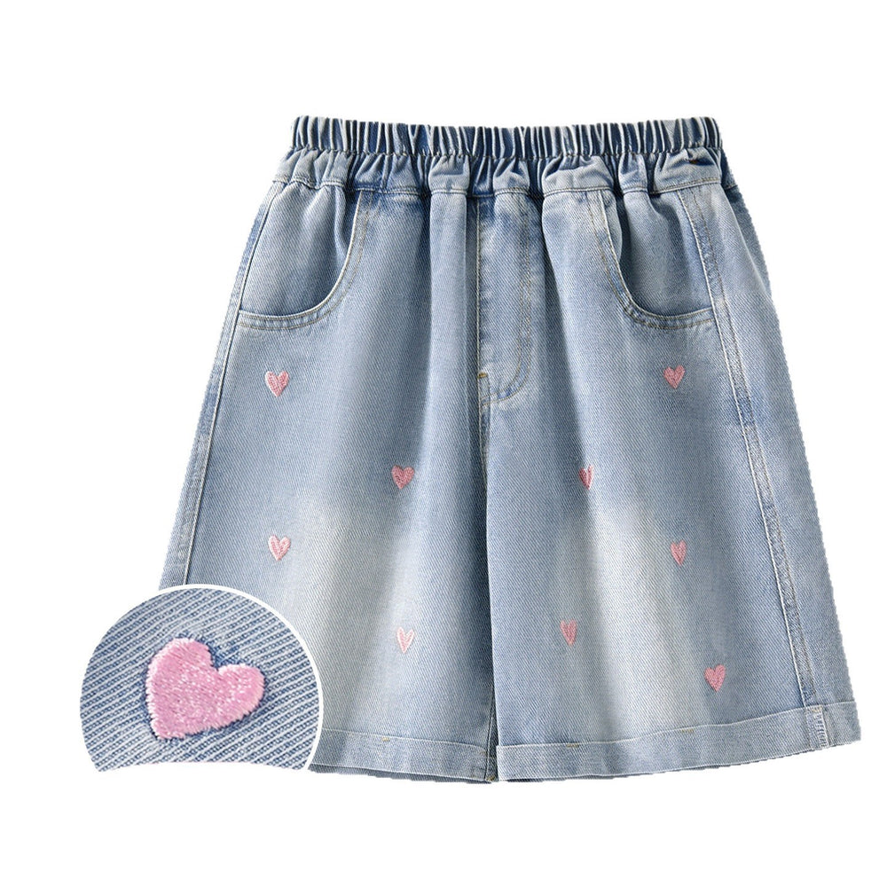 Girls' denim shorts - lightweight summer style, new  collection. trendy, breathable embroidered shorts for girls and big girls