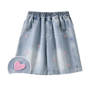 Girls' denim shorts - lightweight summer style, new  collection. trendy, breathable embroidered shorts for girls and big girls