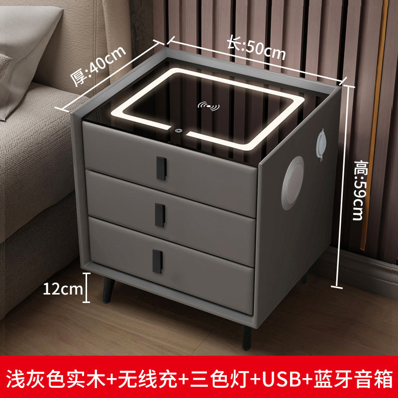 Smart nightstand solid wood bedside table - modern style bedroom with wireless charging, multifunctional lighting, and wireless charging capability
