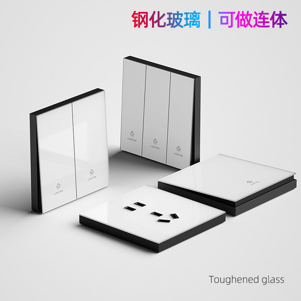 Xuanmeng switch socket white tempered glass mirror wall concealed double control 86 type porous household one open five holes