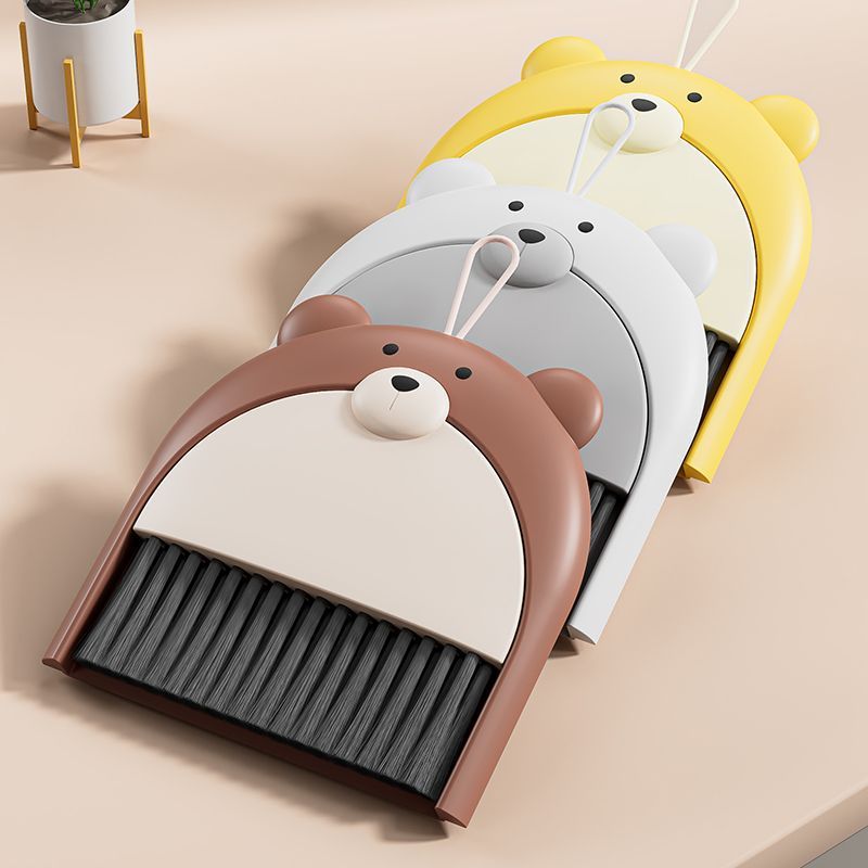 Fun and cute bear broom and dustpan set - household small broom, desktop clutter cleaning brush with dustpan, foldable combo