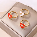 European and american cross-border exaggerated jewelry niche stylish oil dripping ring foreign trade alloy heart letter stacking ring for women