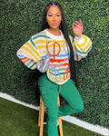 European and american cross-border women's clothing:  spring streetwear casual colorful striped crochet loose-fit long-sleeve sweater top