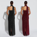 C7635 cross-border   fashion women's sexy bandeau sparkly bodycon slit dress