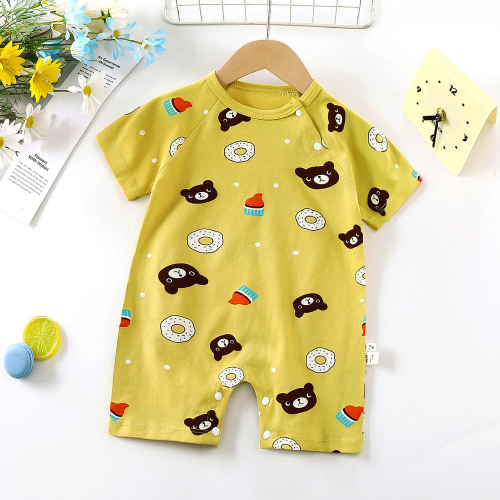 Baby clothes summer thin pure cotton air-conditioning clothes pajamas newborn baby short-sleeved onesie baby outing khaki crawling