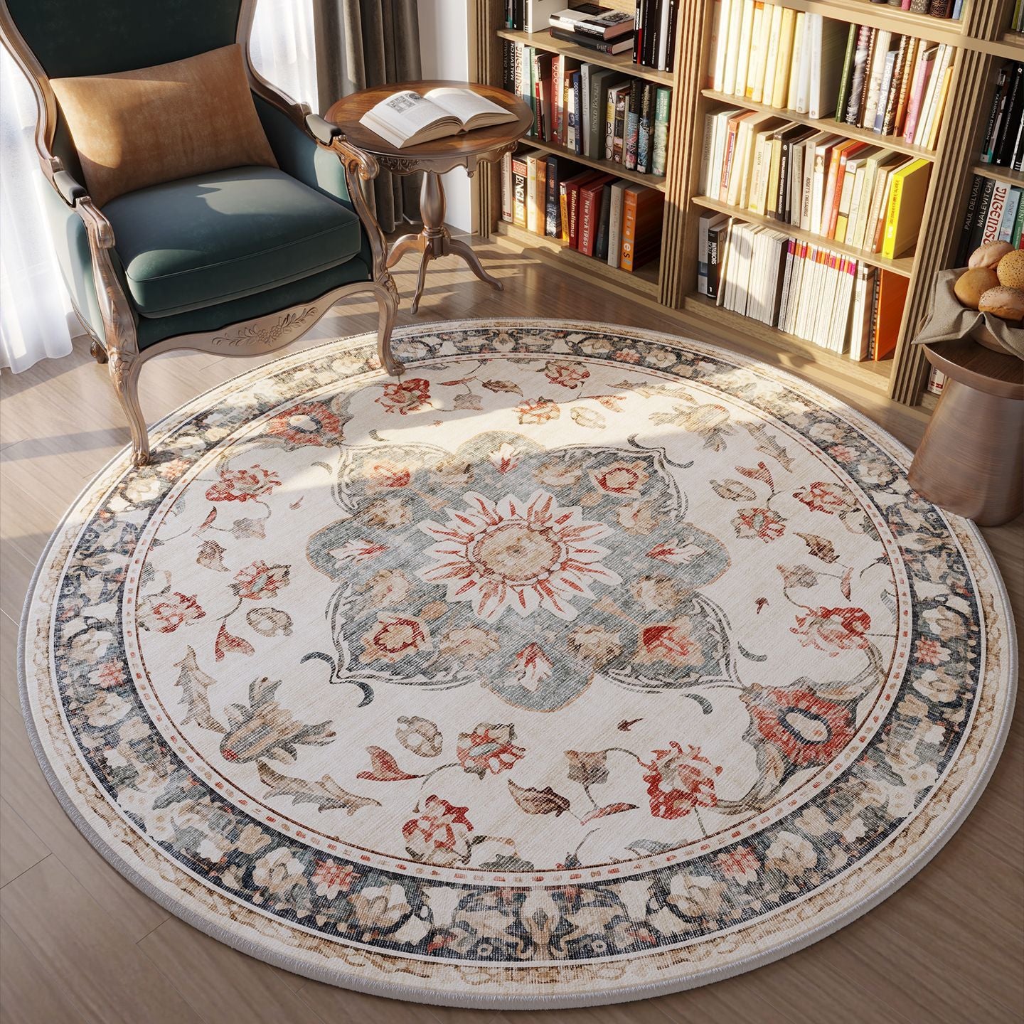 Round fine cashmere carpet modern simple light luxury high-end large round blanket retro American non-slip bedroom living room