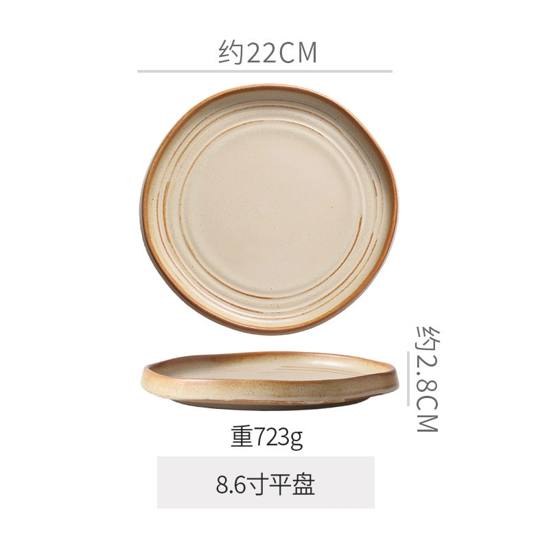 Vintage chic ceramic dinnerware - restaurant & hotel grade, unique ribbed design, steak & western cuisine plates, high-style deep dishes for home use