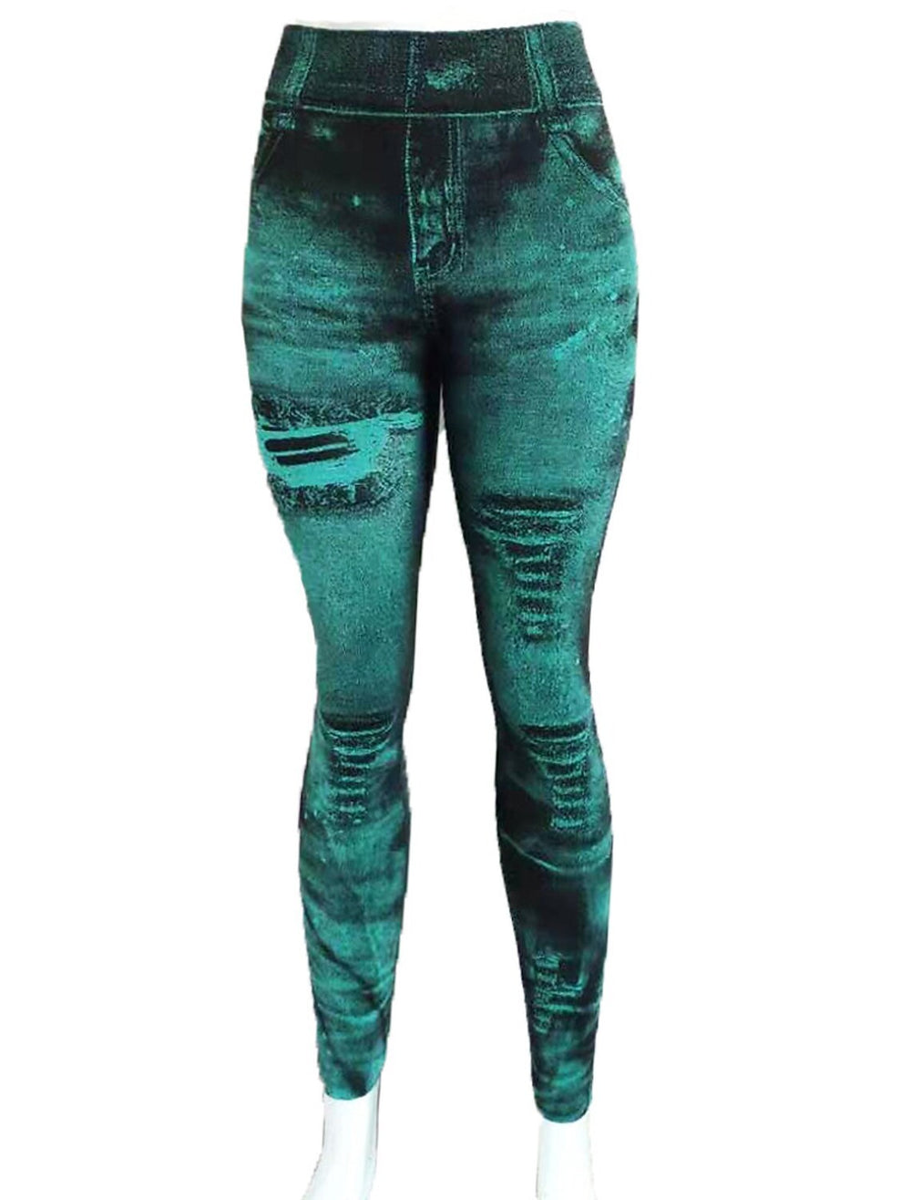 Summer european and american seamless fake ripped corset imitation denim bottom pants women's outwearhigh waist yoga nine-point pants women