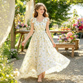 Wholesale foreign trade girls' chiffon dress - floral print, ditsy floral, maxi length, vacation style, formal dress