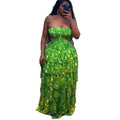 European and american cross-border women's fashion  summer new collection: fresh & chic vacation strapless printed ruffle tiered cake dress