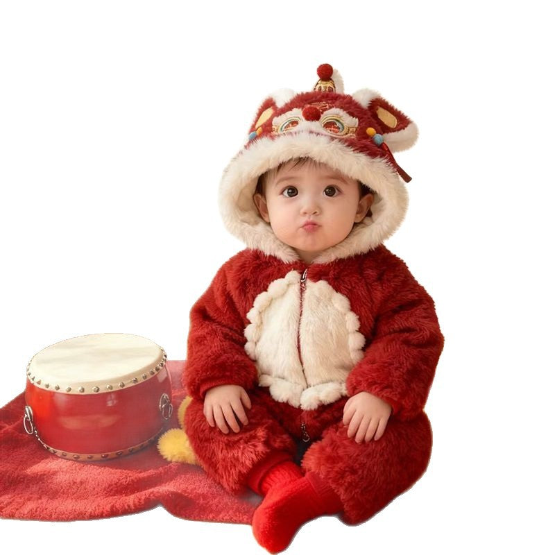 Winter jumpsuit chinoiserie chinese style baby 100-day banquet full moon 100-day baby girl spring & fallwinterthickened khaki