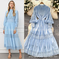 French style women's dress: court-inspired, slim-fit, hollow-out lace panel, flowy maxi dress for vacation