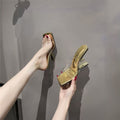 2025 new transparent sandals for women, metallic irregular heel high heels, sexy open-toe slippers, square toe fashionable outdoor wear