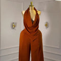 European and american cross-border women's fashion  summer new arrival: elegant and high-end halter neck sleeveless top and wide-leg pants set