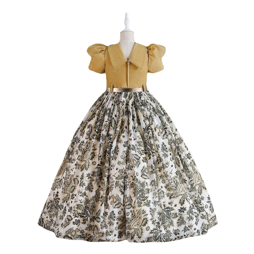 Exportnew arrival children's clothing chiffon retro pattern kids dress girl wearing waist princess dressgirl dress