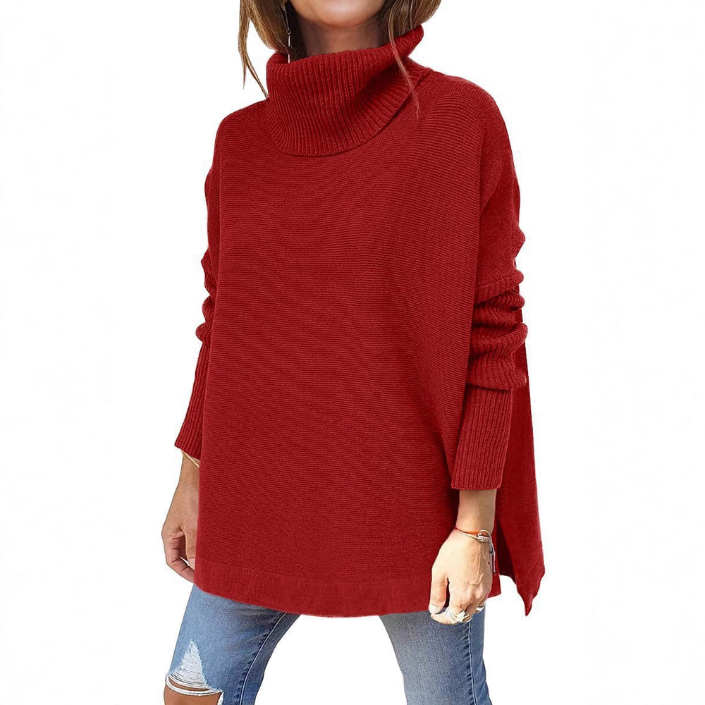 2022 amazon cross-border high neck sweater, mid-length batwing sleeve, cinched hem, pullover knit sweater for women