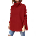 2022 amazon cross-border high neck sweater, mid-length batwing sleeve, cinched hem, pullover knit sweater for women