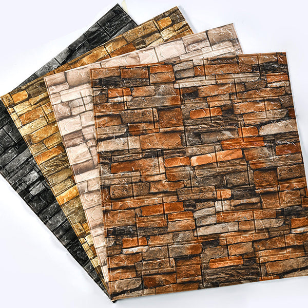 Wholesale household wallpaper self-adhesive 3D three-dimensional retro brick pattern wall sticker rental house wall renovation foam waterproof sticker