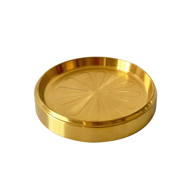 304 stainless steel hot pot plate round vegetable plate kitchen frosted gold side dish plate thickened stackable barbecue plate